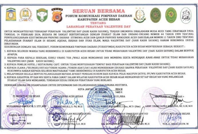 Aceh Besar Larang Keras Perayaan Valentine