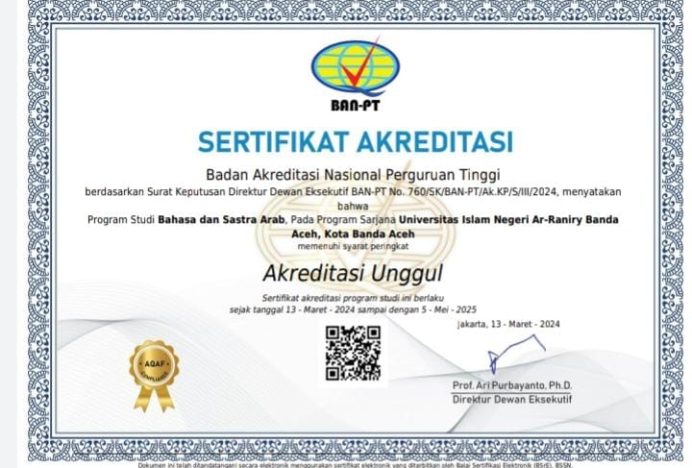 Prodi BSA UIN Ar-Raniry Raih Akreditasi Unggul dari BAN-PT