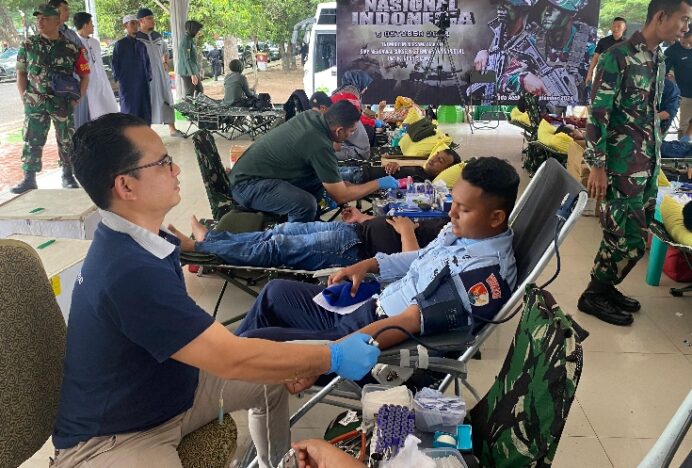 Prajurit Lanud SIM Sumbangkan Darah dalam Baktikes Gabungan HUT ke-79 TNI