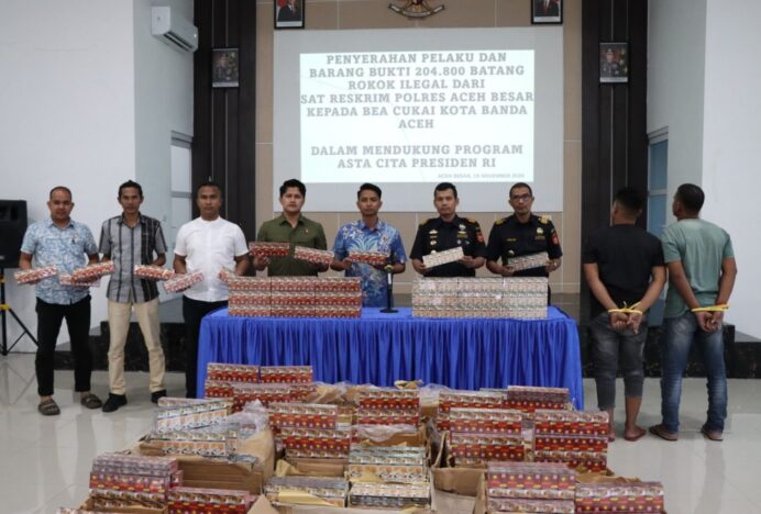 Polres Aceh Besar Amankan 204.800 Batang Rokok Ilegal di Jalan Lintas Medan-Banda Aceh