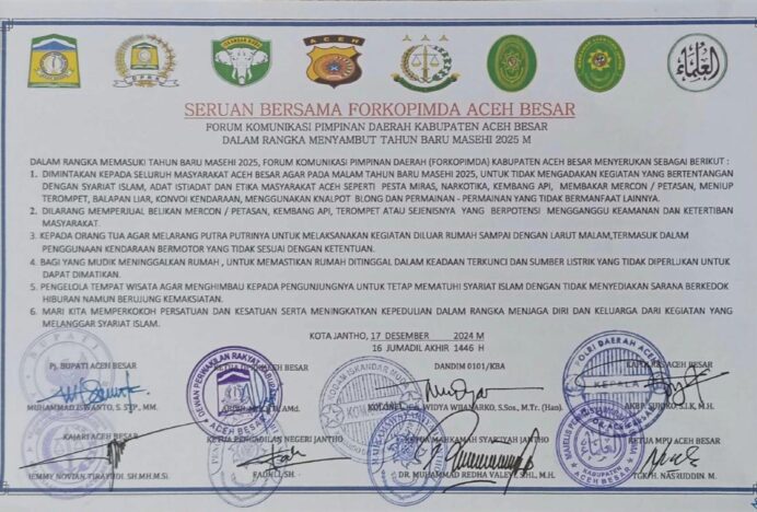 Forkopimda Aceh Besar Larang Rayakan Malam Tahun Baru