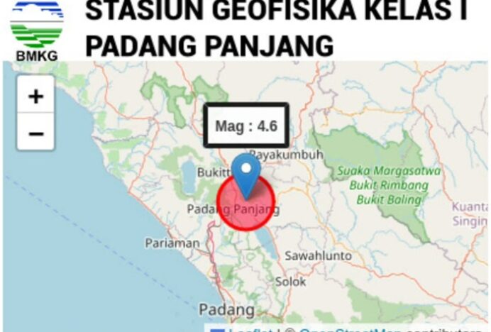 Gempa 4,6 SR Guncang Padang Panjang, Dirasakan Sampai Kota Padang