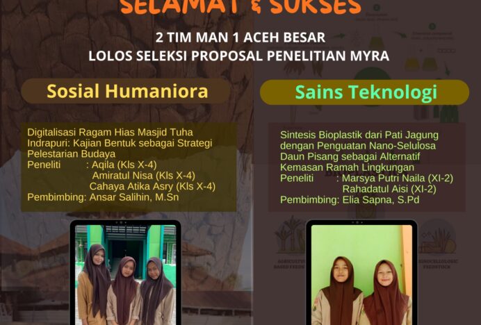 2 Tim Riset MAN 1 Aceh Besar Lolos Seleksi Proposal Penelitian MYRA