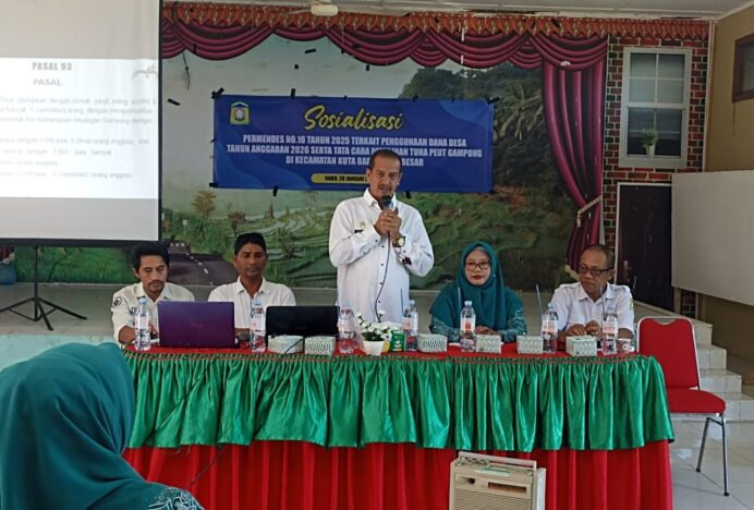 Camat Kuta Baro Sosialisasikan Dana Desa 2026 dan Tahapan Pemilihan Tuha Peut Gampong