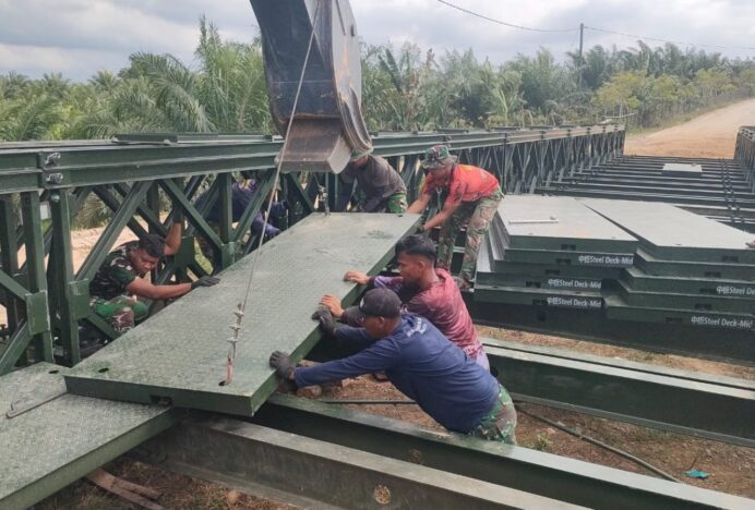 Yon Zipur 16/DA Kebut Pembangunan Jembatan Bailey Blang Reubik–Buket Sendang Aceh Utara