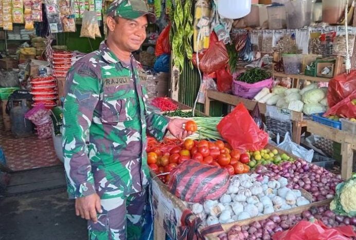 Responsif Kondisi Pasar, Babinsa Rukoh Lakukan Pemantauan Sembako