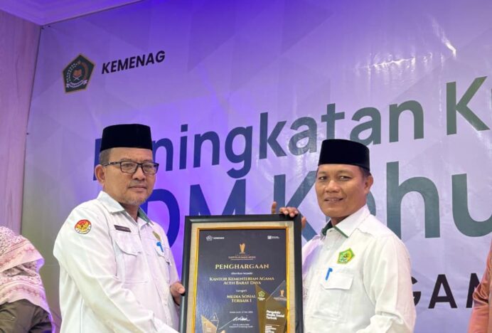 Kemenag Aceh Barat Daya Raih Penghargaan Media Sosial Terbaik I Se Aceh