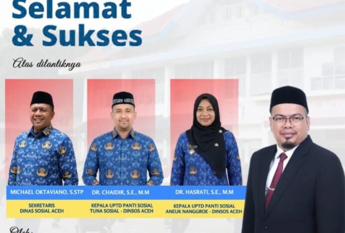 Tiga Pejabat Utama Dinsos Aceh Dilantik, Kadinsos Ucapkan Selamat