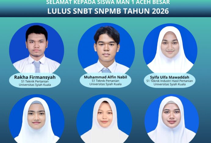 Siswa MAN 1 Aceh Besar Lulus SNBT 11 Orang dan Prestasi Talenta 4 Orang