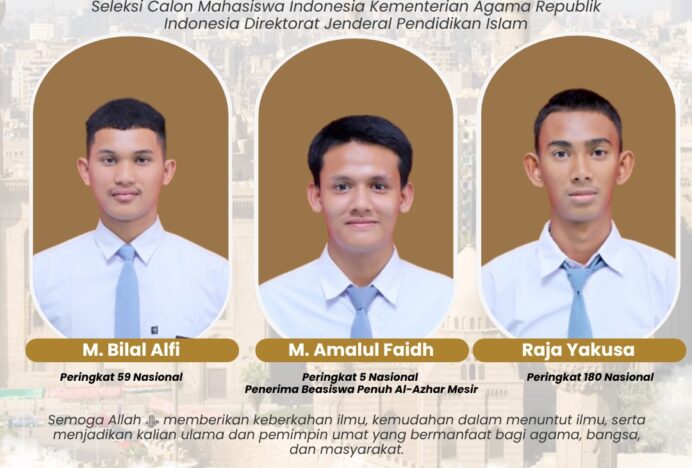 Pesantren Modern Al-Falah Abu Lam U Ukir Prestasi Gemilang, 3 Alumni Lulus Beasiswa Kemenag ke Al -Azhar Kairo Mesir