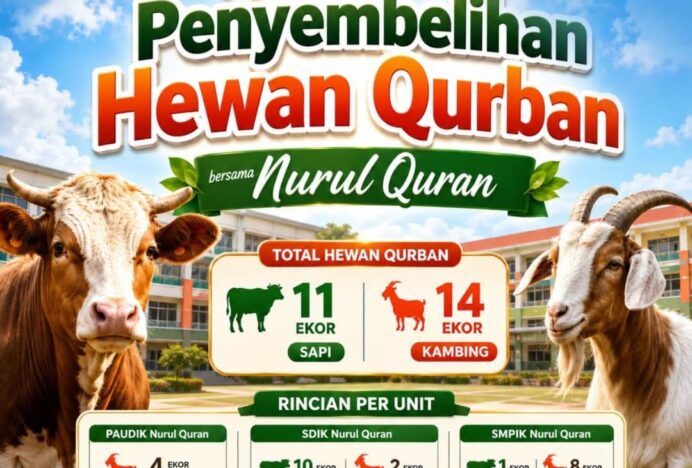 YPIK Nurul Quran Sembelih 11 Sapi dan 14 Kambing pada Idul Adha 1447 H