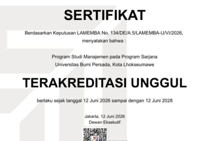 Program Studi S1 Manajemen Universitas Bumi Persada Raih Akreditasi Unggul dari LAMEMBA