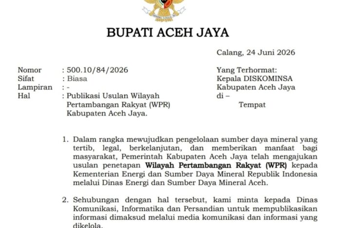Tertibkan Aktivitas Tambang, Pemkab Aceh Jaya Ajukan Penetapan WPR ke Pemerintah Aceh