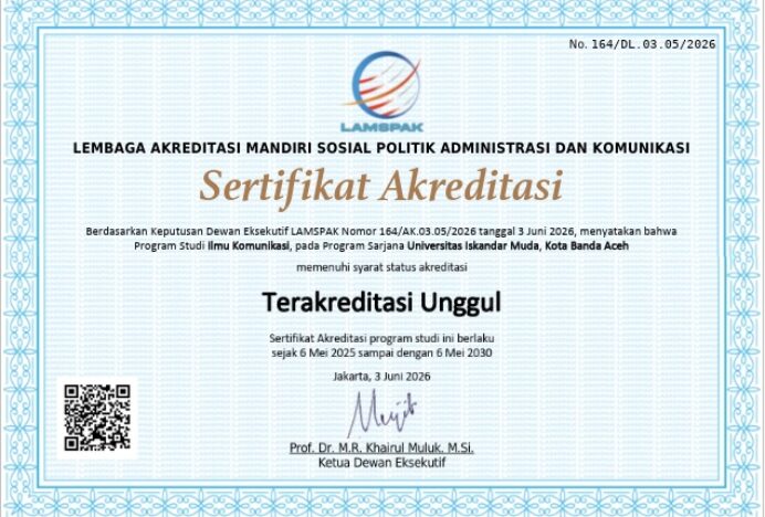 Program Studi Ilmu Komunikasi Universitas Iskandar Muda Raih Akreditasi Unggul