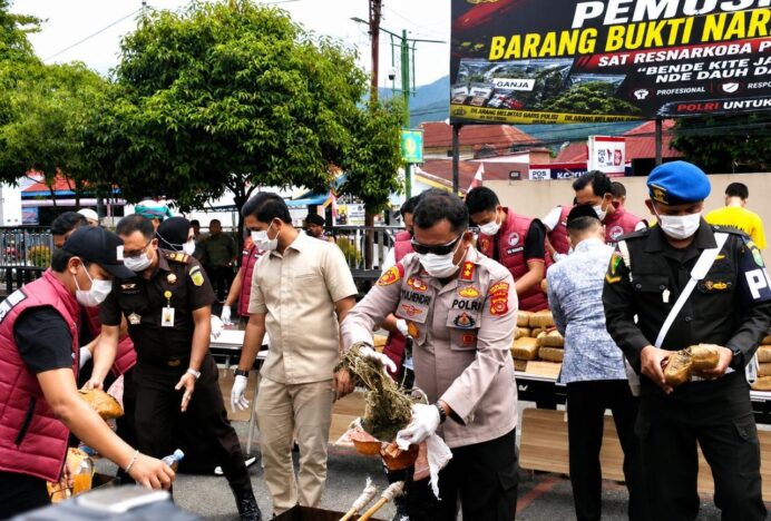Peringati Hari Bhayangkara ke-80, Polres Aceh Tenggara Musnahkan 161,9 Kilogram Ganja