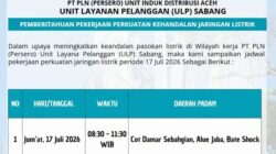 PLN ULP Sabang Lakukan Pemeliharaan, Listrik Padam Tiga Jam