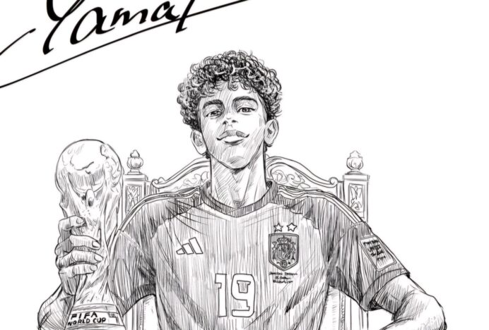 Komikus Jepang Bikin Ilustrasi Lamine Yamal Pegang Piala Dunia 2026