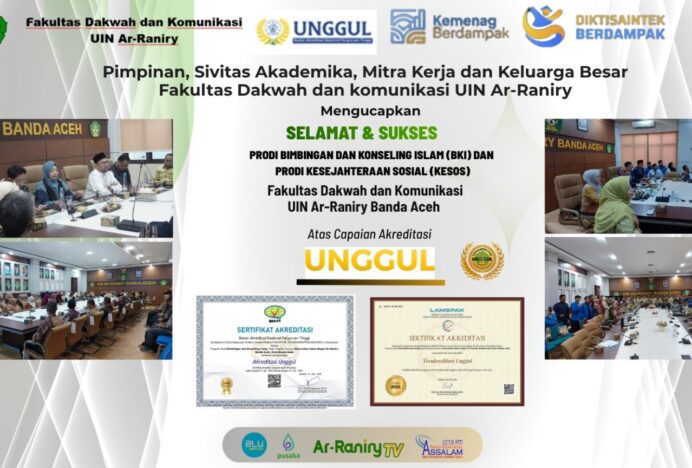 Prodi BKI dan Kesos FDK UIN Ar-Raniry Raih Akreditasi Unggul