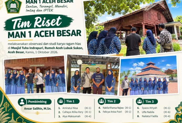 Tiga Tim Riset MAN 1 Aceh Besar Observasi Ragam Hias untuk Persiapan MYRES Aceh 2026